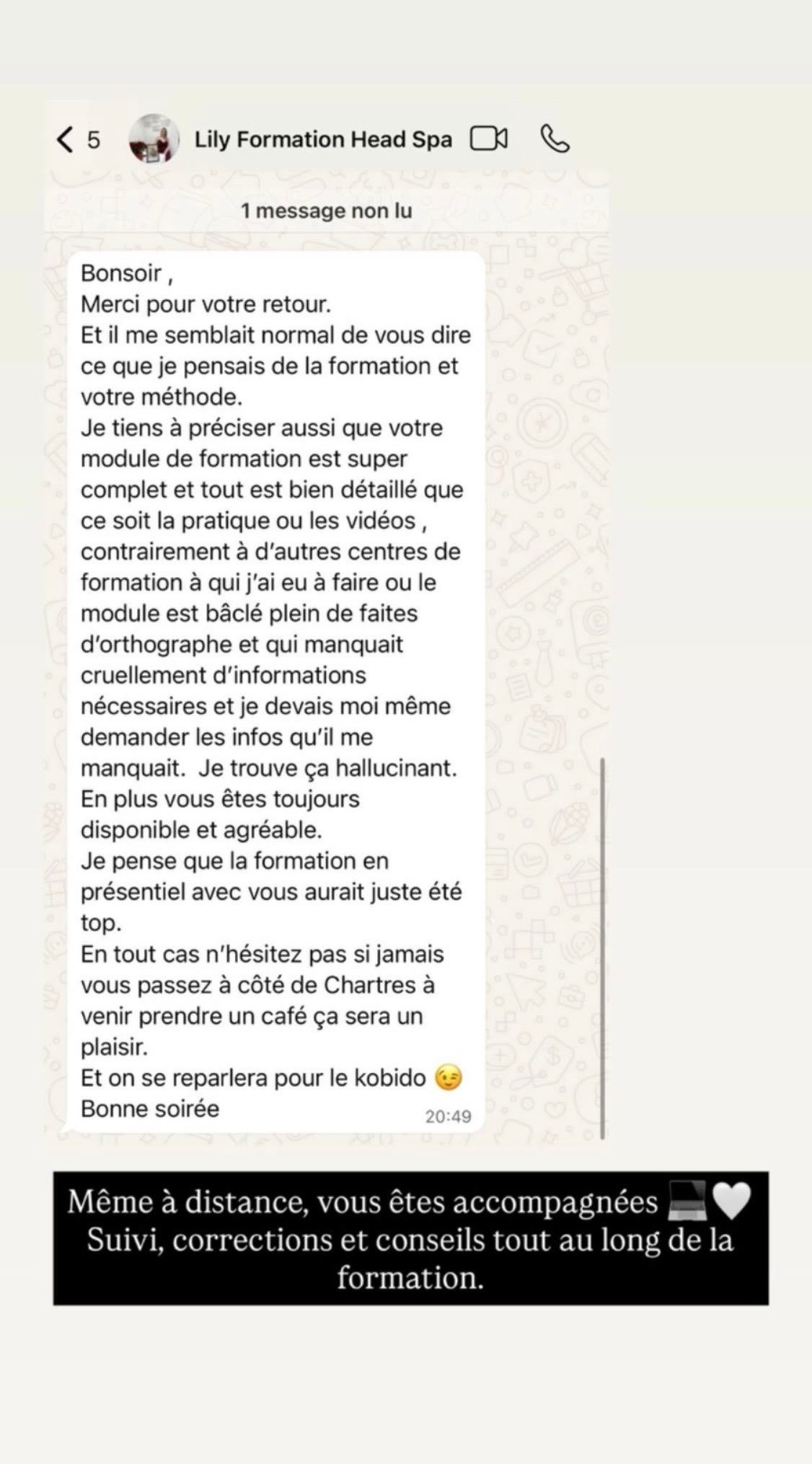 Capture WhatsApp — accompagnement formation en ligne MyJa Aura