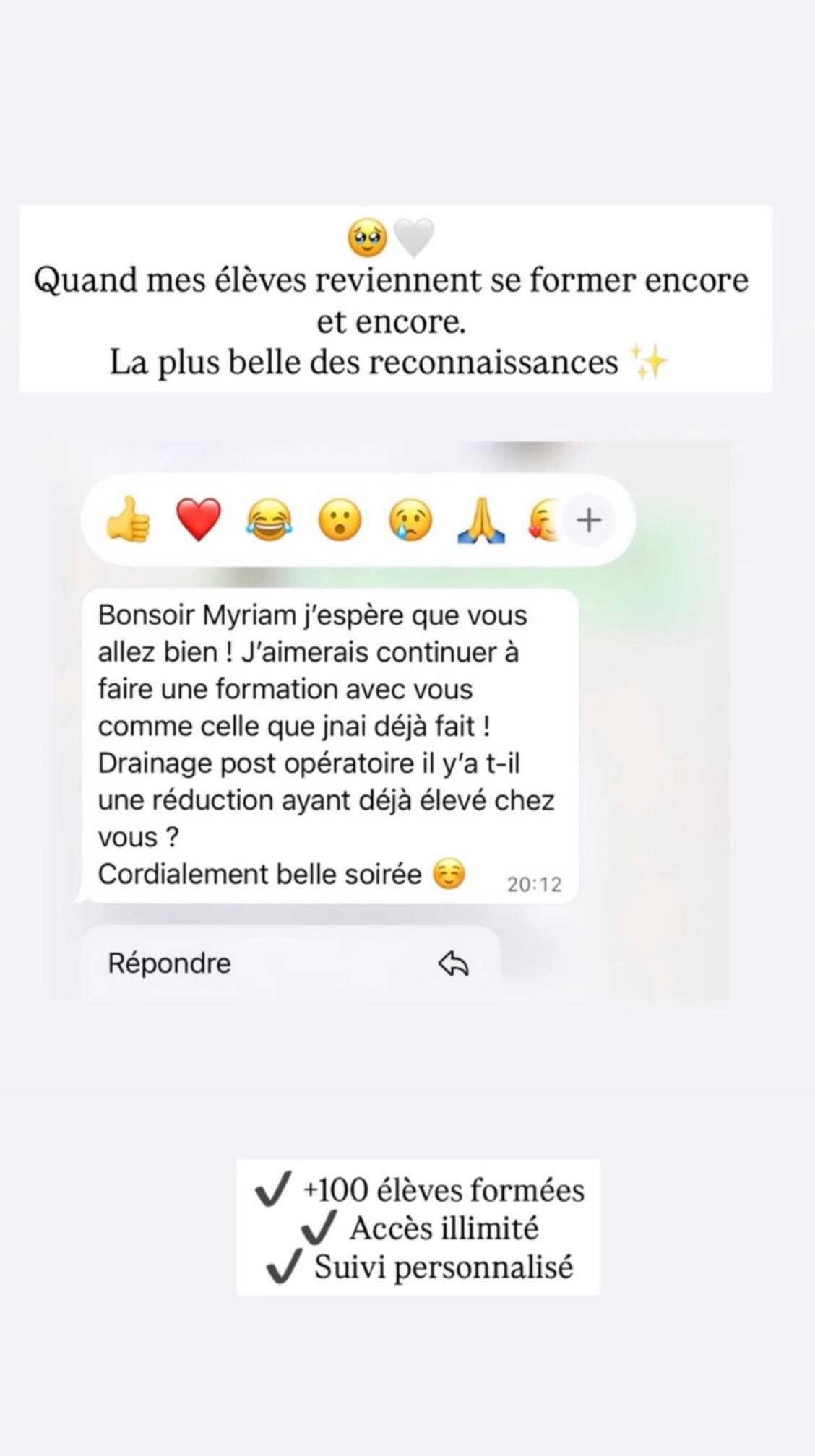 Capture WhatsApp élève fidèle MyJa Aura